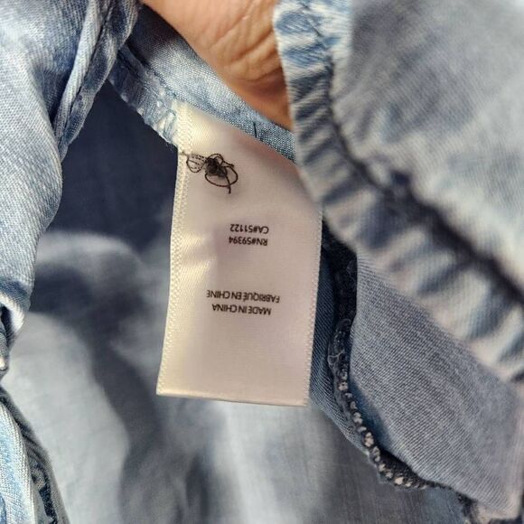 Beachlunchlounge Collection Women's Blue Chambray Front Tie Button-Up Shirt Medi - Picture 12 of 12